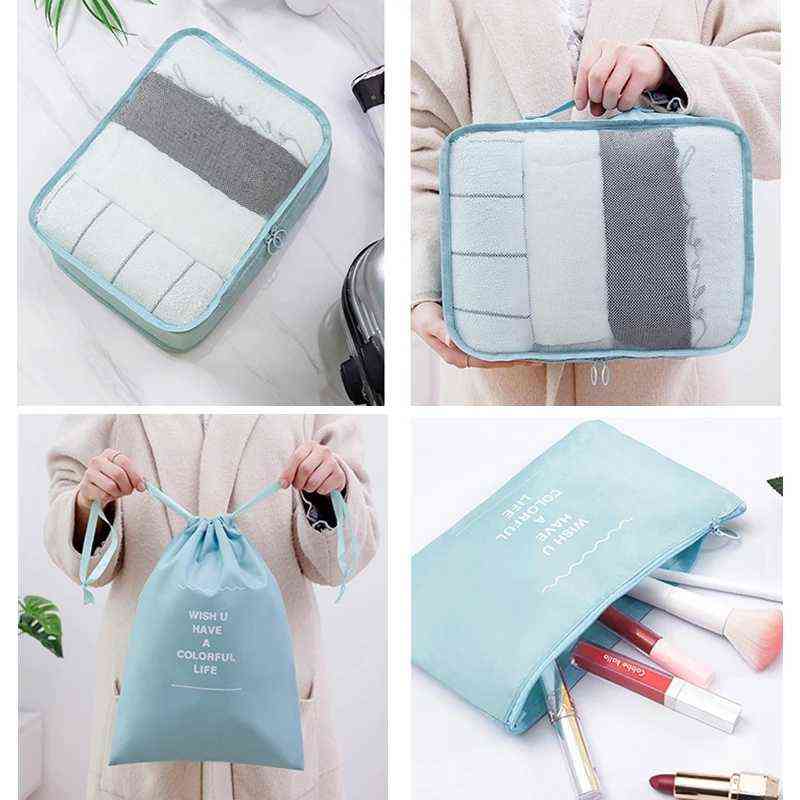 9Pcs/set Travel Pack Luggage Organizer Clothes Storage Cases High Quality Waterproof Cosmetic Toiletrie Bag Travel Accessories 211126