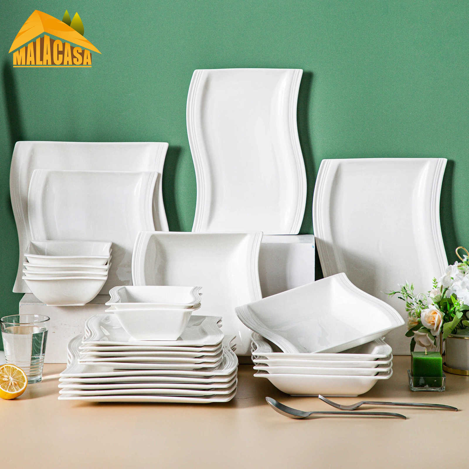 MALACASA Flora 26-Piece Porcelain Dinner Set with Bowls Dessert Soup Dinner Plates Rectangular Plates Set Service for 6 Person 211012, 26pcs
MALACASA Flora 26-Piece Porcelain Dinner Set with Bowls Dessert Soup Dinner Plates Rectangular Plates Set Service for 6 Person 211012, 26pcs