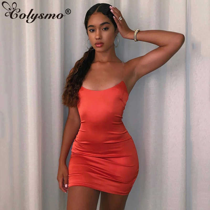 Colysmo 2 Layers Summer Sexy Dress Women Clear Spaghetti Straps Backless Bodycon Party Elegant Red Satin Mini Pencil 210527