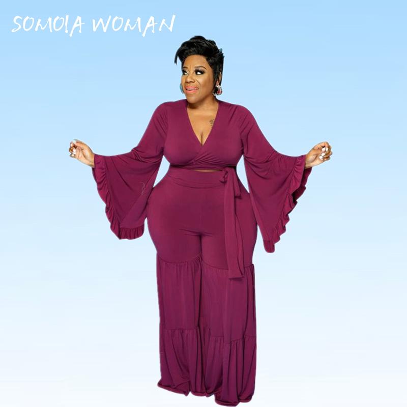 Plus Size Tracksuits Women Clothing Loose Ruffles Two Piece Set Long Sleeve Lace Up V Neck Short Top And Wide Leg Pants Elegant Outfit, Black
Plus Size Tracksuits Women Clothing Loose Ruffles Two Piece Set Long Sleeve Lace Up V Neck Short Top And Wide Leg Pants Elegant Outfit, Black