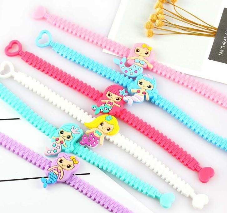 Kids Mermaid PVC Bracelet Cartoon Adjustable Bracelets Cute Multicolor Wristband Bangle Birthday Party Favor Girls Jewelry 6Colors