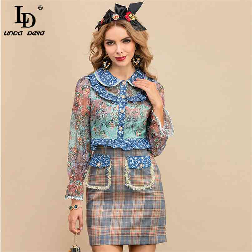 Summer Fashion Runway Elegant Plaid Short Dress Women Long sleeve Floral print Patchwork Lady Vintage Mini 210522