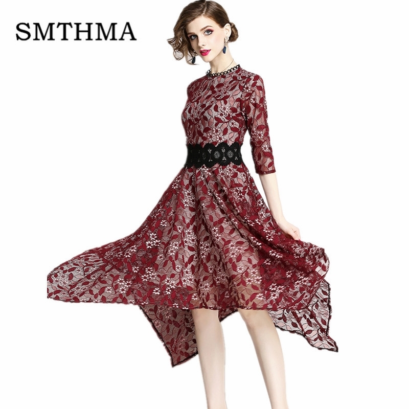 High Quality Women Elegant Summer Lace Dress Irregular Robe Feminino Party Vestidos Runway Dresses 210520