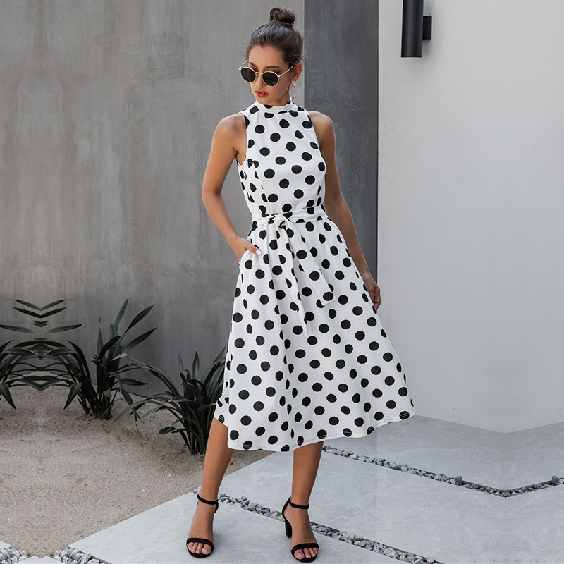 Summer Ladies Elegant Dot Lace Up Sleeveless Women Vintage High Waist Print Medium Long Halter Dress 2021 New, Black
Summer Ladies Elegant Dot Lace Up Sleeveless Women Vintage High Waist Print Medium Long Halter Dress 2021 New, Black