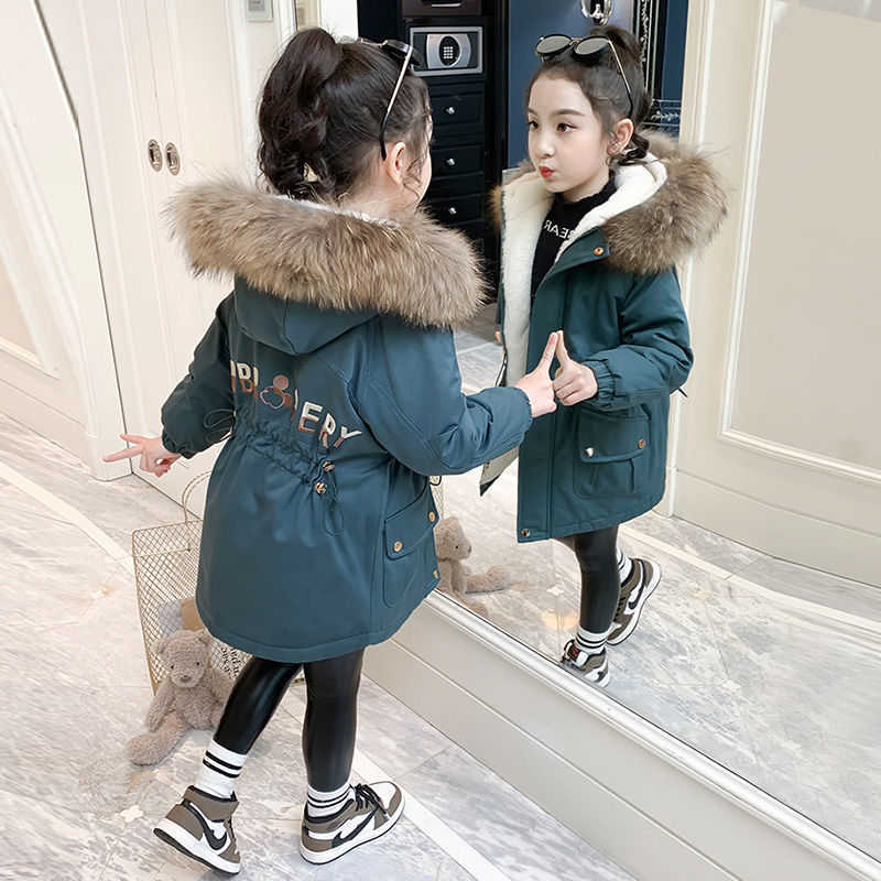 5 6 8 10 12 Years Old Young Girls Warm Coat Winter Parkas Outerwear Teenage Outdoor Outfit Children Kids Fur Hooded Jacket 210916