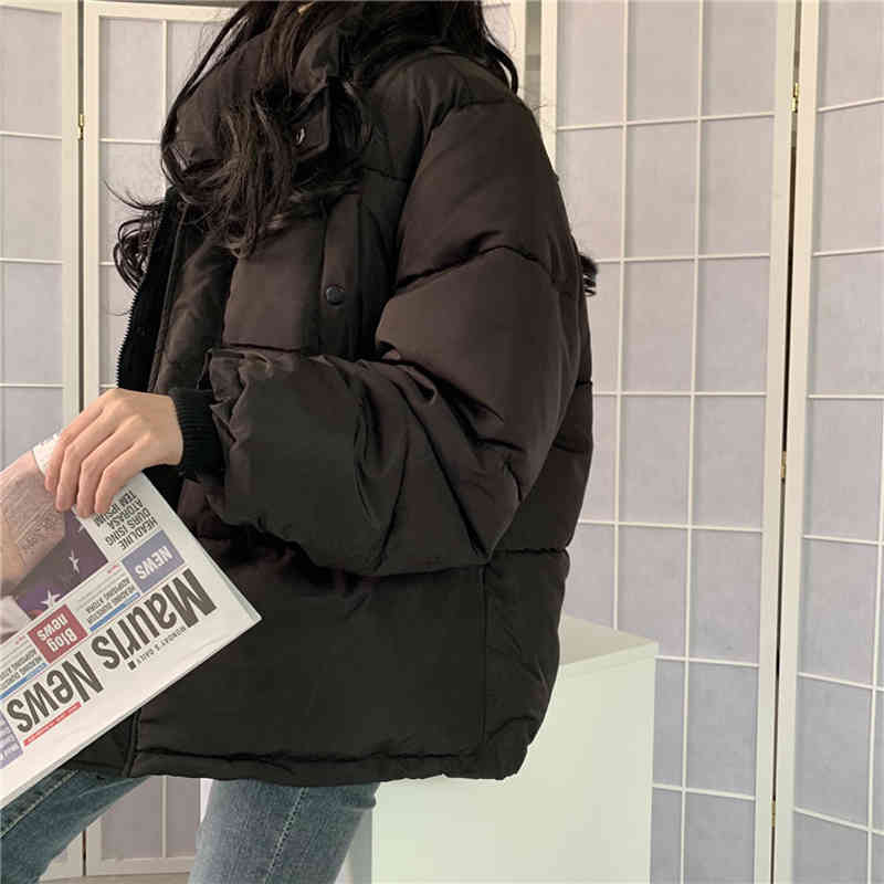 Winter Coat Women OL Formal Loose Solid Stand Collar Thicken Warm Casual Padded Jacket Outwear Parkas 210421