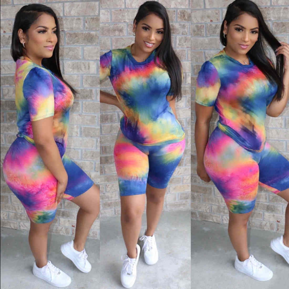 Designers Clothes 2023 women tracksuits sport suits fashion tie dye printing simple summer suit loose home two piece set