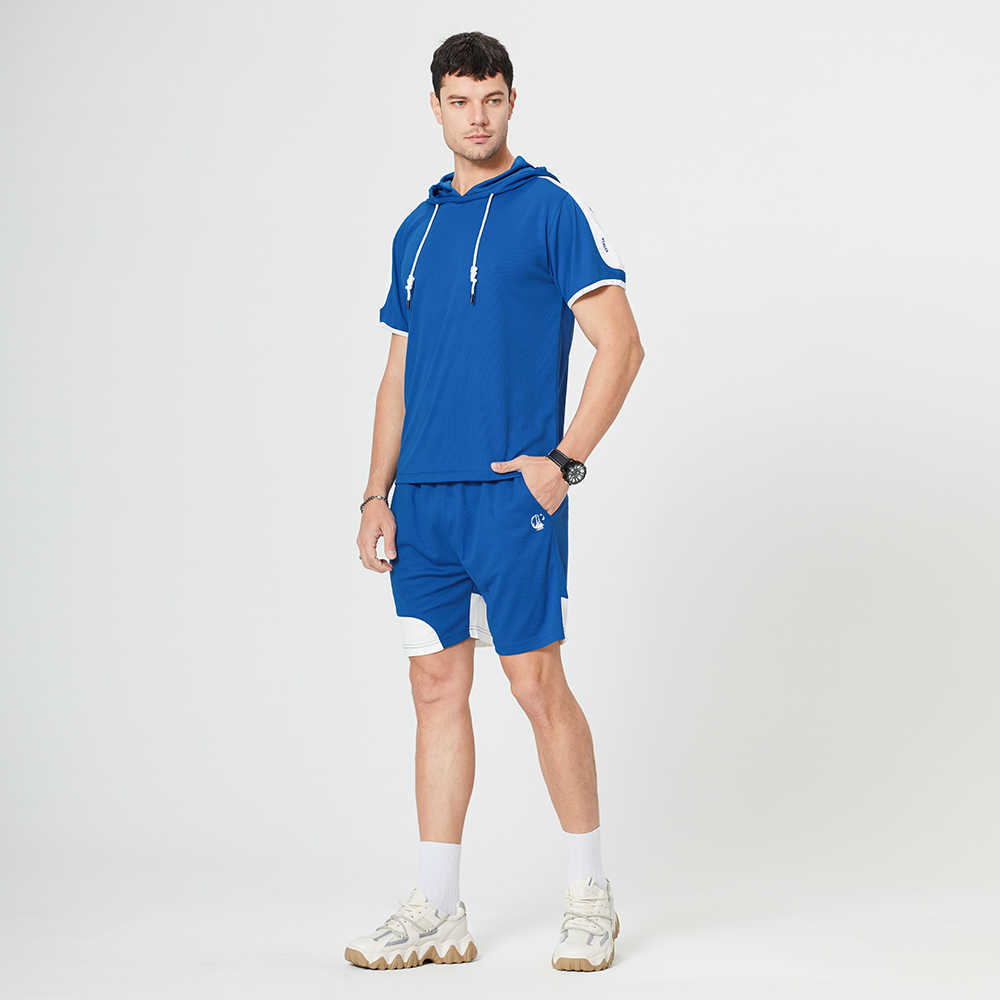 Fashion T-shirt Shorts Set Men Summer Patchwork Tracksuit Hooded T Shirts Man Casual Tee Shirt Sets Sweat Suits Sportswears 2pcs 210603