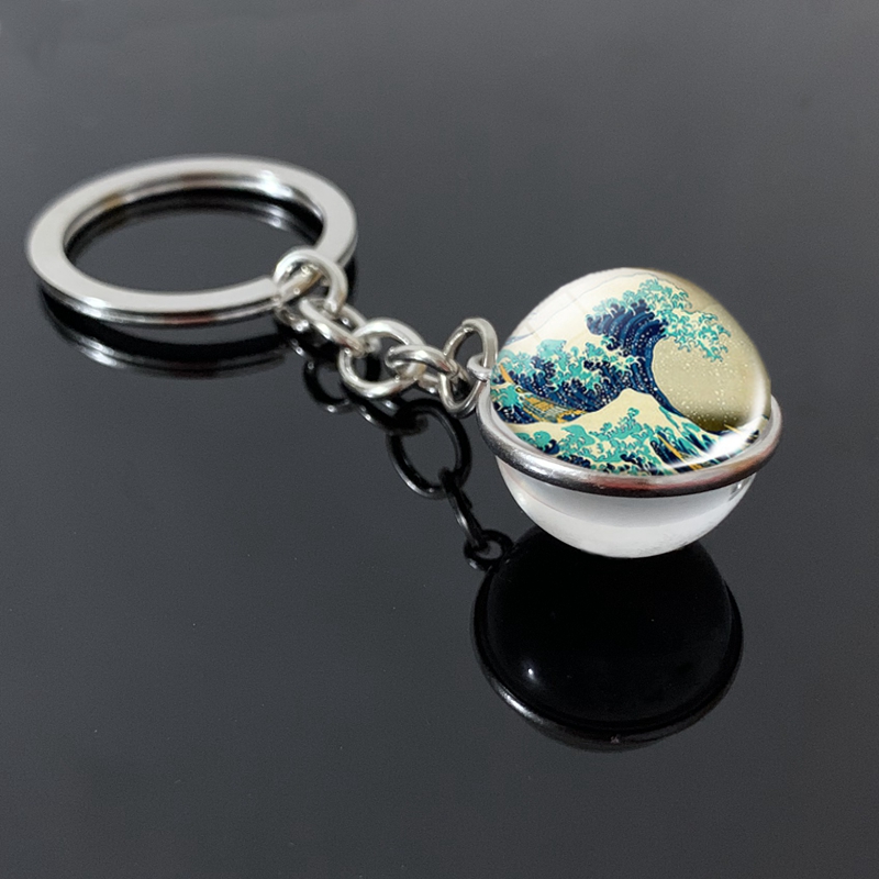New Turtle Dolphin Shell Glass Ball Keychain Glass Ball Convex Jewelry Marine Souvenir Pendant Gift Keyfob Key Ring