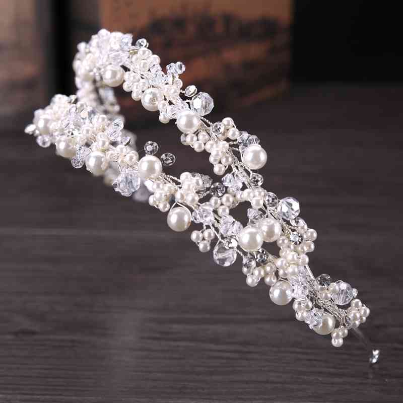 TUANMING White Pearl Crystal Bridal Hairbands Tiaras Wedding Crown Headband For Bride Jewelry Accessories Wear 210707