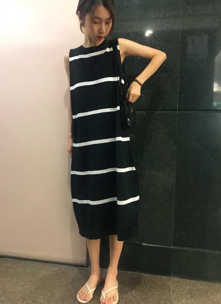 Loose Straight O Neck Sleeveless Striped Tank Dress Women Knitted Summer Wild Bottom Off Shoulder Retro Casual Vestido De Mujer 210429