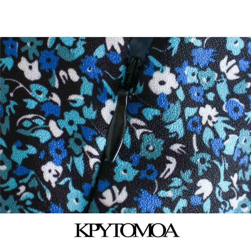 Women Chic Fashion Floral Print Pleated Mini Dress Three Quarter Sleeve Back Zipper Female Dresses Mujer 210420