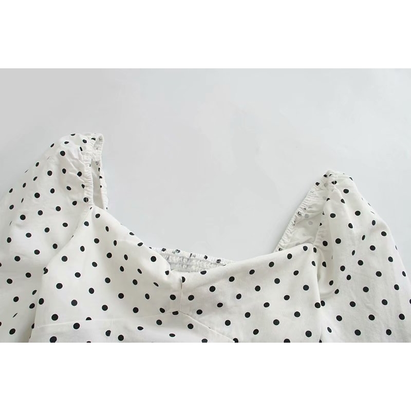 fashion polka dot women short shirts summer white square collar blouses casual female shirt sexy girls blouse 210430