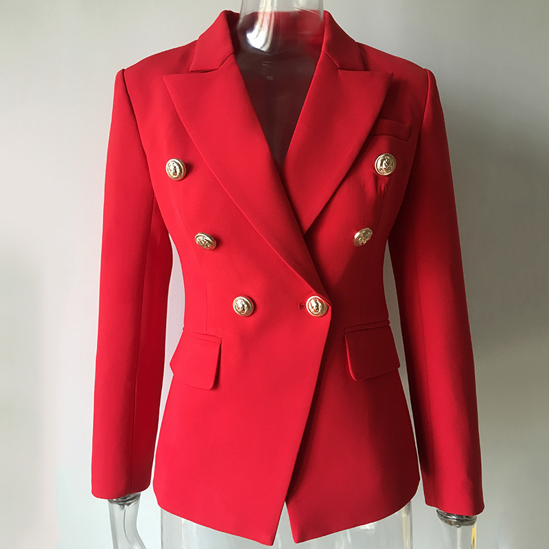 HarleyFashion European American Women Casual Blazer Double Breasted High Quality Plus Size Red Blazers 210330