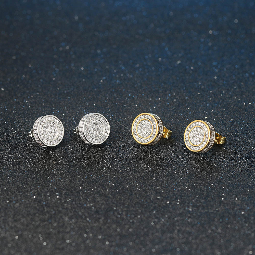 Stainless steel Luxury Whitel Zircon Ear Studs For Women Men Gold Color Hiphop Jewelry Earrings For Lover Gifts