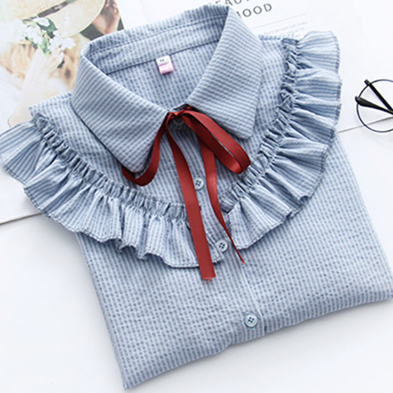 Fashion Women Chiffon Blouses Long Sleeve Bow Ruffles Shirt Casual Striped Clothing Office Lady shirts 5141 50 210427