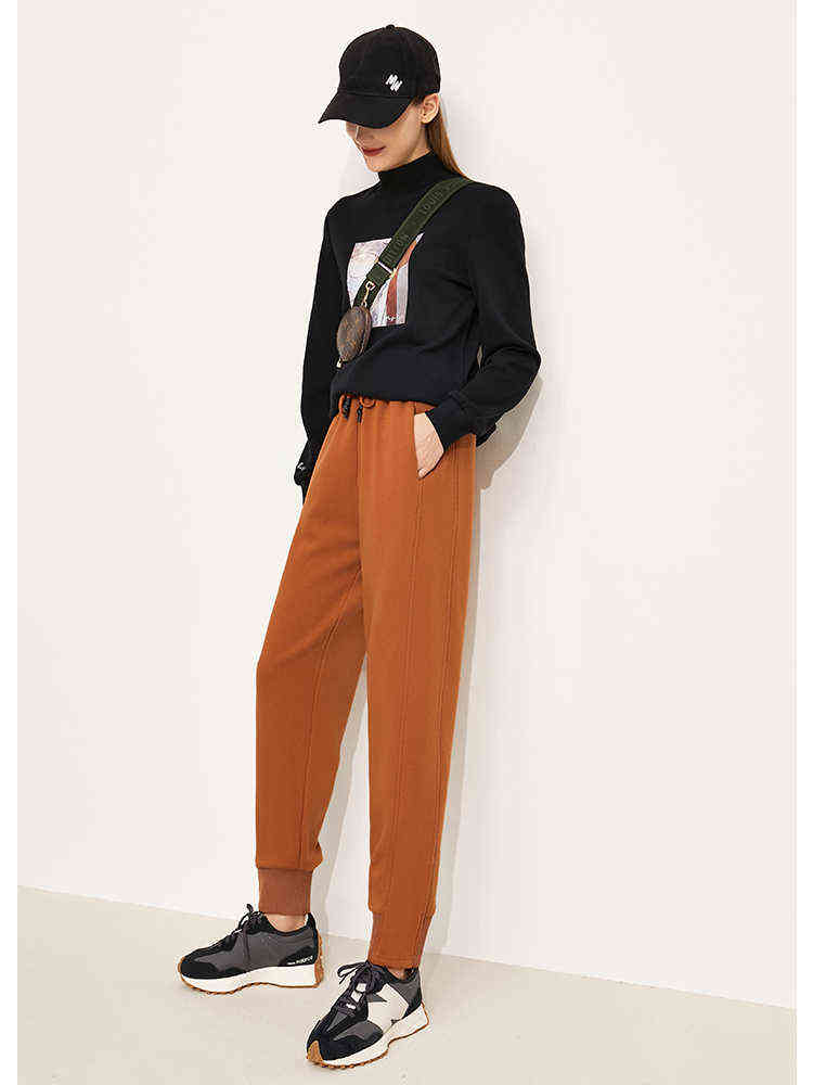 Amii Minimalism Autumn Pants For Women Elastic Waist Thicken Casual Streetwear Sport Winter Female Trousers 12120324 211115