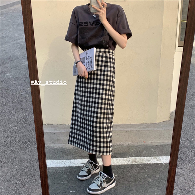 Plaid Female OL Elegant Fashion Geometric All Match Slim Feminine High Waist Bottoming Chic Women Skirt 210421