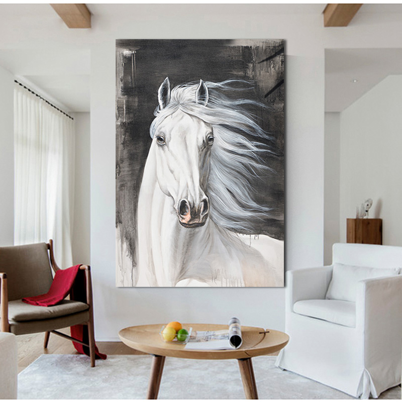 Modern Wall Art Painting Vintage Golden Horse White Architecture Print On Canvas For Living Room Home Decor No Frame