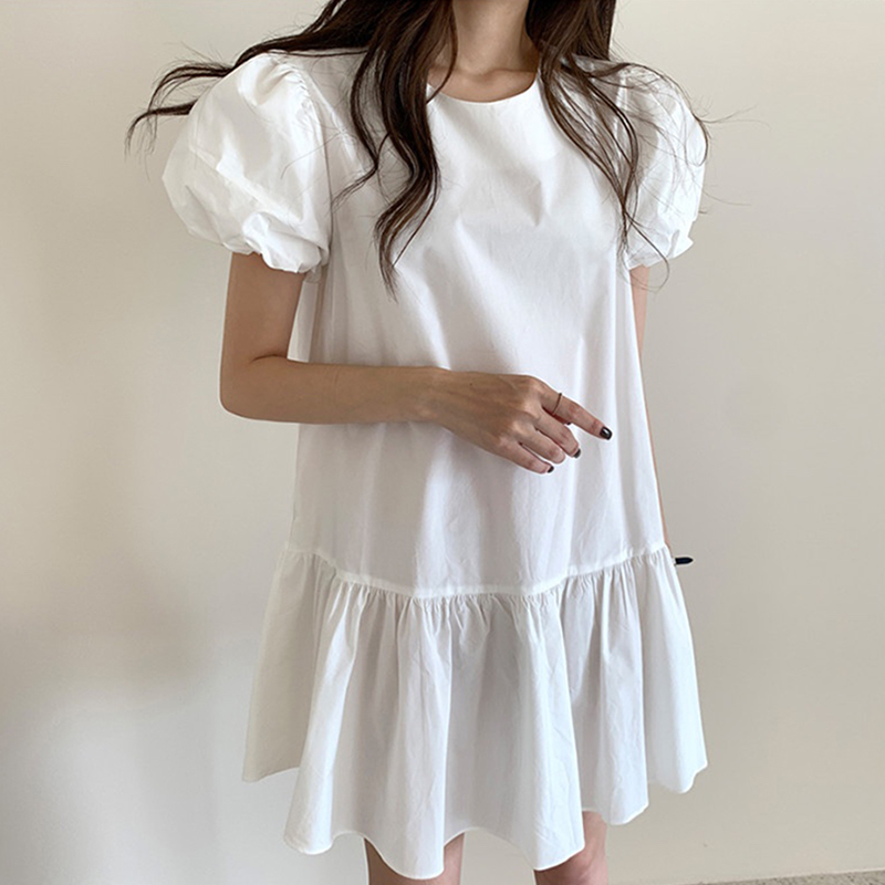 Neploe White Dress Woman Summer Fashion Casual Loose Dresses Women Korean Simple O Neck Plus Size Elegant Ropa Mujer 4l133 210422
