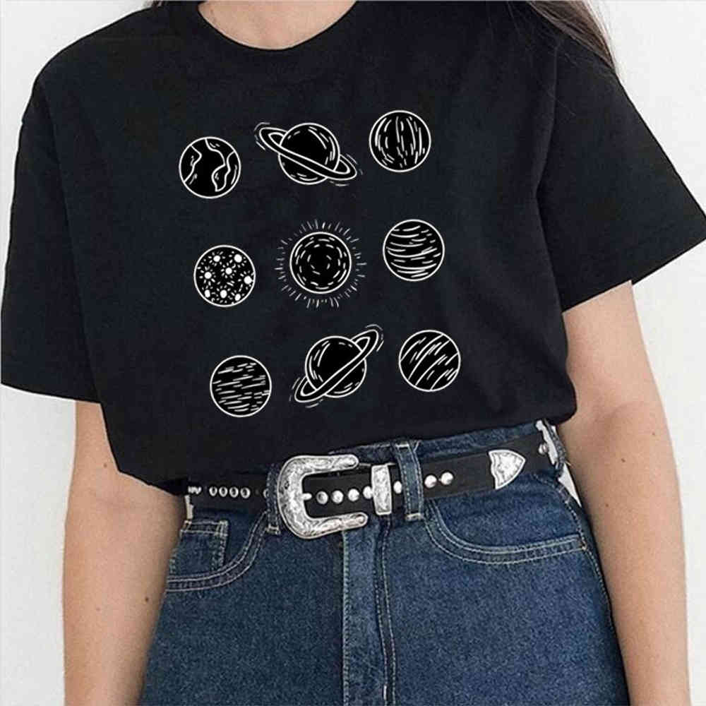 Solar System T-Shirt Geek T Shirt Korean Fashion Oversized Tee Hipsters Grunge Style Shirt Pluto Tee Shirts Jupiter Saturn O-Nec 210406
