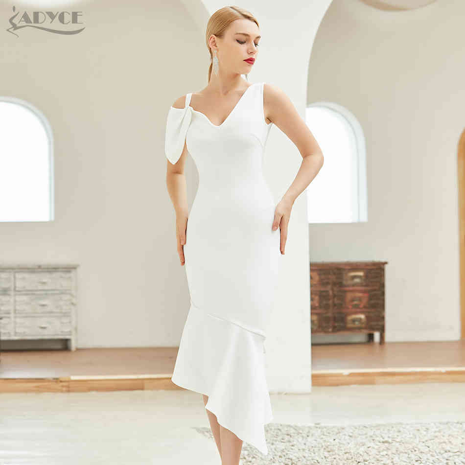 Summer Women White Bodycon Bandage Club Dress Sexy V Neck Short Sleeve Mermaid Celebrity Runway Party Dresses Vestidos 210423