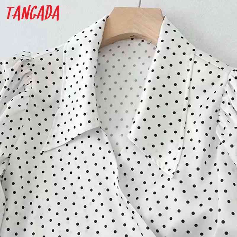 Women Retro Dots Print Chiffon Shirt Blouse Back Bow Ruffles Long Sleeve Chic Female Tops 5B10 210416