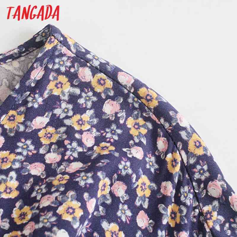 Fashion Women Purple Flowers Print V Neck Long Sleeve Ladies Casual A-line Dress 5Z67 210416