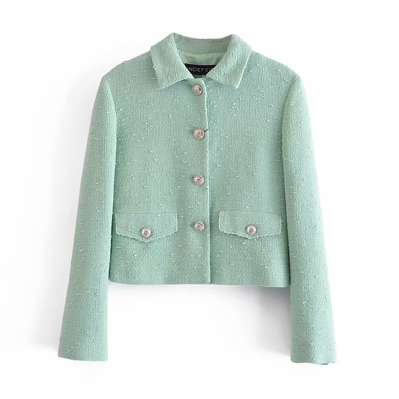 Women Texture Jackets Turn-Down Collar Long Sleeves Coat Chic Lady Fashion Casual Clothes 210517