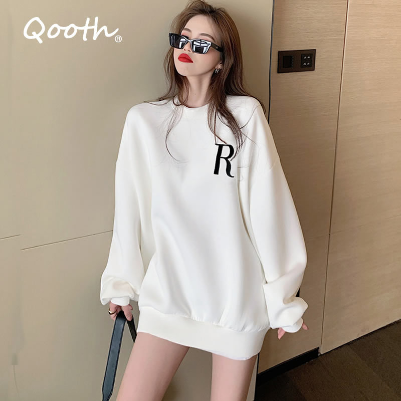 Qooth Trendy Winter Autumn Women's Loose Long Length Sweatshirt Letter Tops Full Sleeve O Neck Casual Female Student Tops QT344 210518, Black
Qooth Trendy Winter Autumn Women's Loose Long Length Sweatshirt Letter Tops Full Sleeve O Neck Casual Female Student Tops QT344 210518, Black