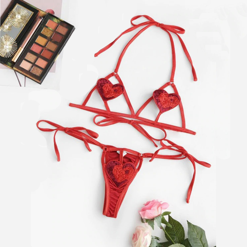 Aduloty Womens Sexy Underwear Hollow Bra and Panties Halter Heart Patch Open Cup String Lingerie Set, Red
Aduloty Womens Sexy Underwear Hollow Bra and Panties Halter Heart Patch Open Cup String Lingerie Set, Red