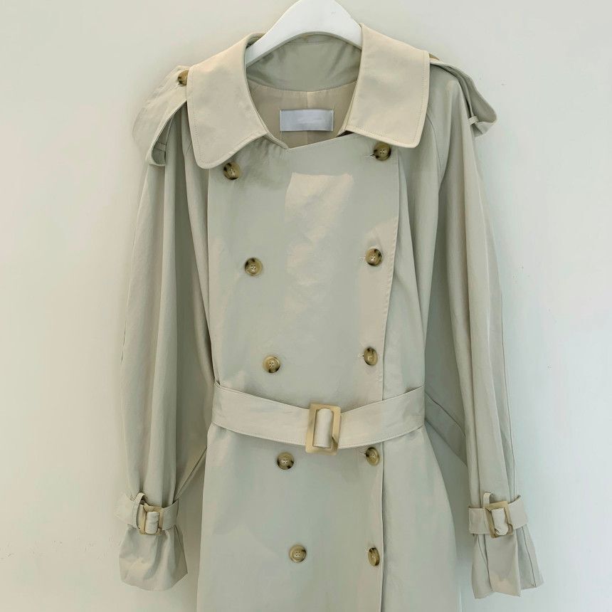 Fashion Minimalist Long Trench Coat Women Elegant OL Outwear Suit Collar Double Breasted Windbreaker with Belt 210421