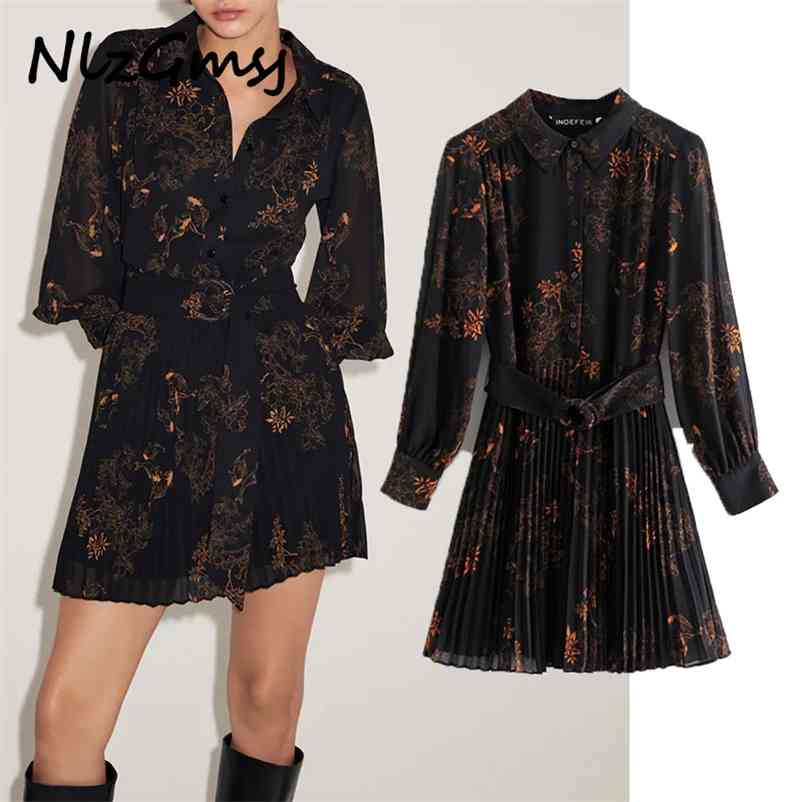 Dres Floral Print Shirt Long Sleeve Pleated Belt Vintage Mini es Woman Elegant Party 210628, As picture
Dres Floral Print Shirt Long Sleeve Pleated Belt Vintage Mini es Woman Elegant Party 210628, As picture