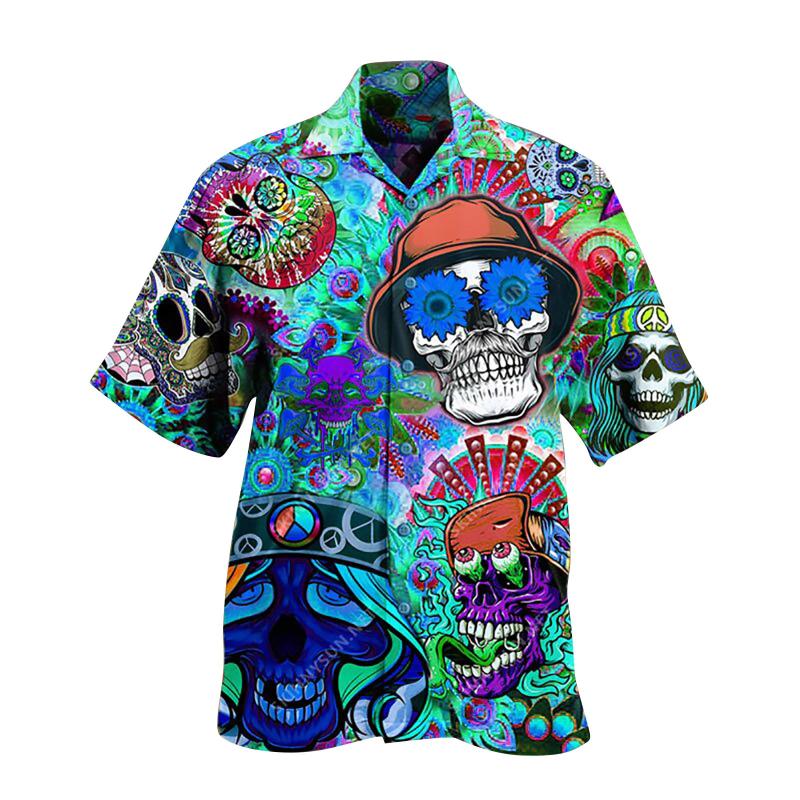 Men's Summer Loose Casual Hawaiian Vacation Beach Shirt Printed Tee Top Button M-5XL Shirts