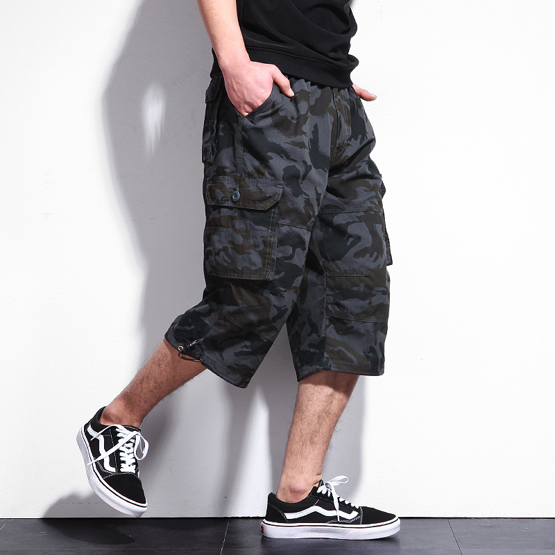 Summer Mens Baggy Multi Pocket Military Camo Shorts Cargo Loose Breeches Male Long Camouflage Bermuda Capris Plus Size 6XL 210518