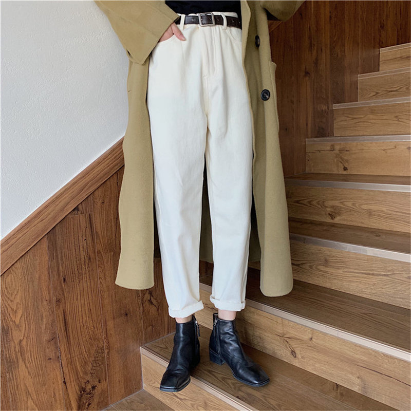 Korea Women Fashion Thicken High Waist Denim Pants Loose Streetwear Autumn Wild Woman Casual Straight Trousers 210421
