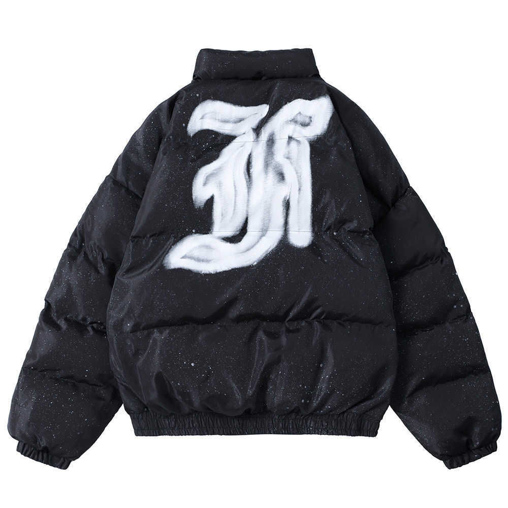 Aolamegs Winter Jacket Men Letter Inkjet Embroidery Badge Streetwear Men Warm Thick Zipper Harajuku All-match Parka Jackets Coat 210818