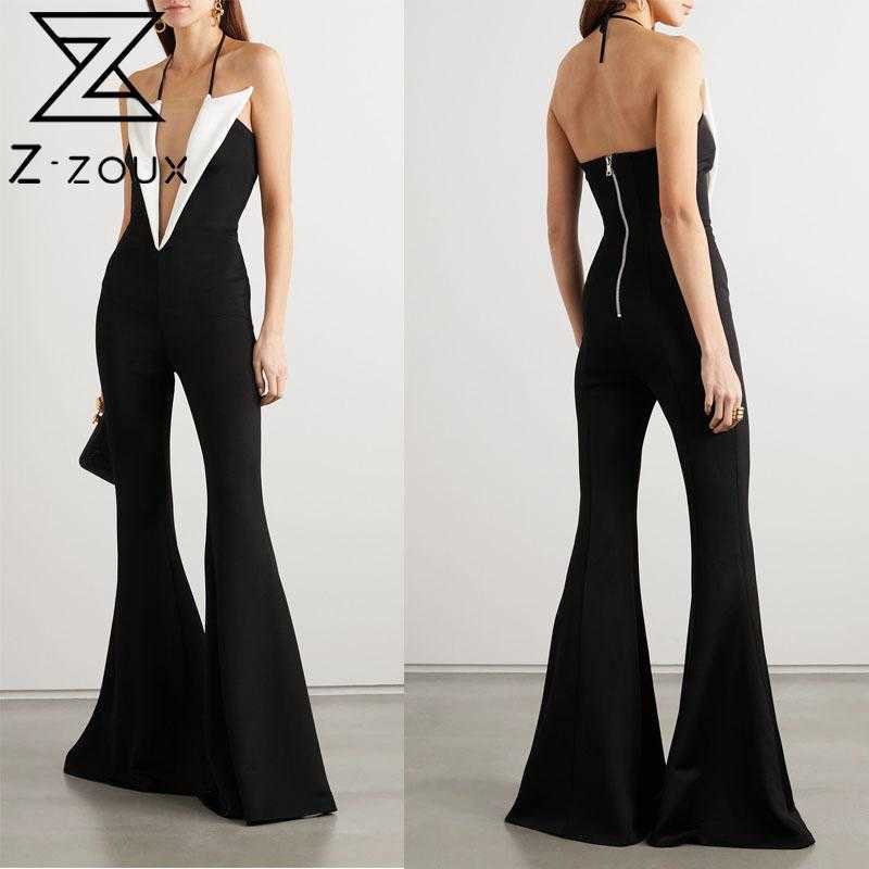 Women Jumpsut Color Matching V-neck Sleeveless Off Shoulder Sexy Rompers Womens Jumpsuit Black Vintage Long 210524
Women Jumpsut Color Matching V-neck Sleeveless Off Shoulder Sexy Rompers Womens Jumpsuit Black Vintage Long 210524