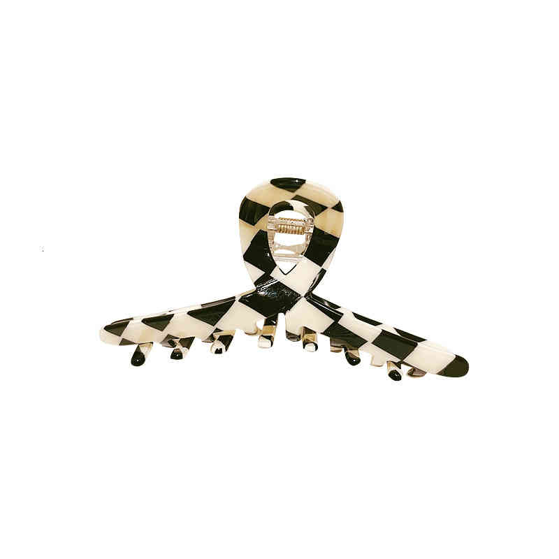 Hair Accessories Jewelry Korean Temperament with Black-and-white Chessboard Grid Red Acrylic Clip Shark Female Back of Head Grab pin