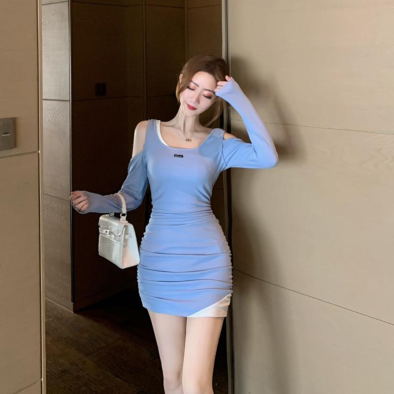 Casual Dresses Autumn Winter Long Sleeve Women Dress Off The Shoulder Fake Two Pieces Solid Blue Elastic Waist Hip Wrap Sexy
Casual Dresses Autumn Winter Long Sleeve Women Dress Off The Shoulder Fake Two Pieces Solid Blue Elastic Waist Hip Wrap Sexy