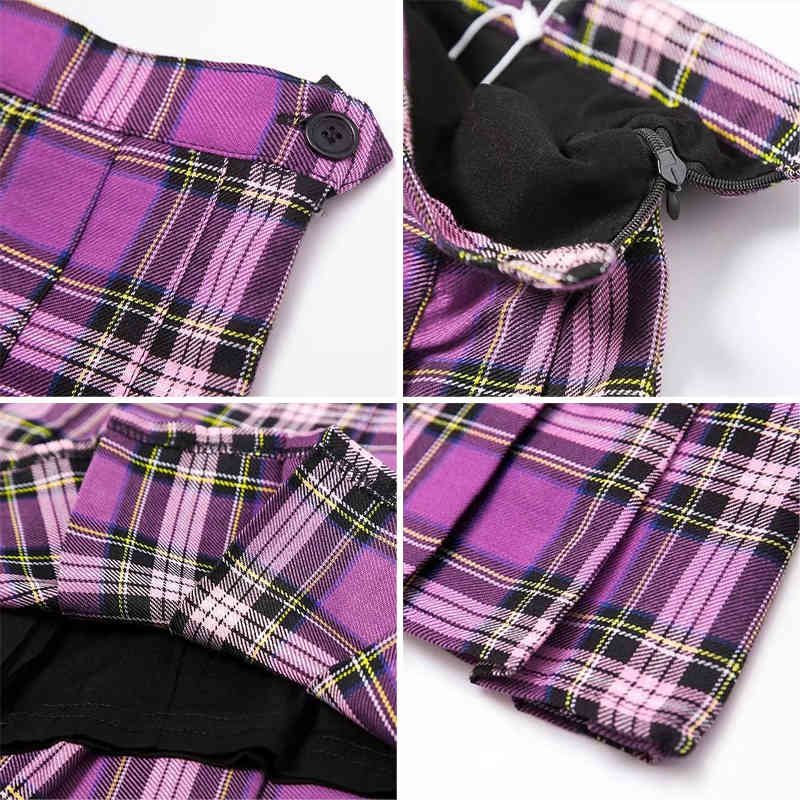 Women's Skirts Korean Style High Waist Plus Size Harajuku A-line Pleated Plaid Mini Woman Skirts Mujer Faldas Mujer Moda 210408
