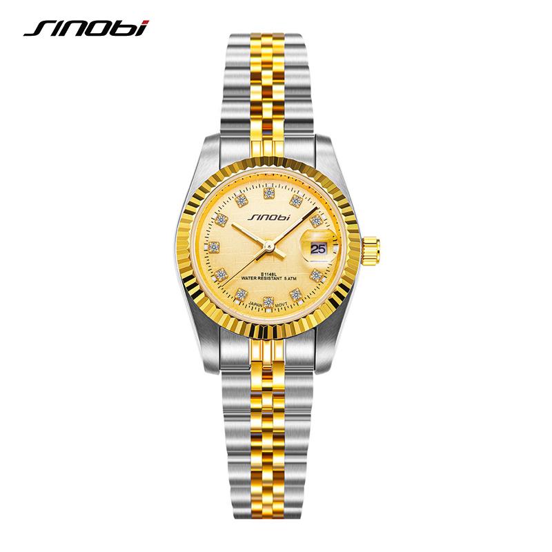Wristwatches SINOBI Fashion Luxury Design Woman Watches Stainless Steel Quartz Business Golden Women Watch Relogio Feminino, Silver
Wristwatches SINOBI Fashion Luxury Design Woman Watches Stainless Steel Quartz Business Golden Women Watch Relogio Feminino, Silver