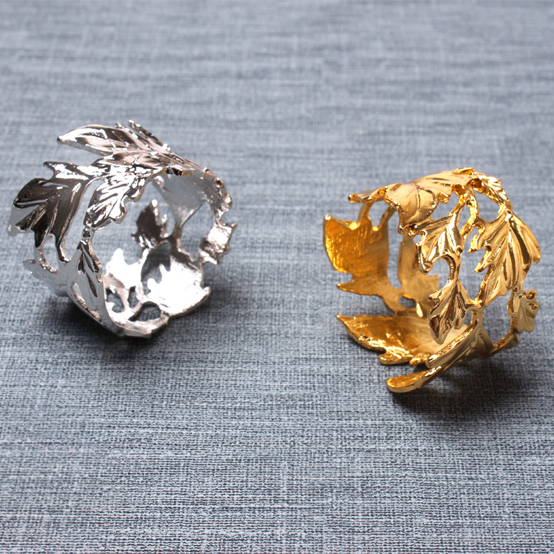 Silver Gold Metal Leaf Napkin Ring Table