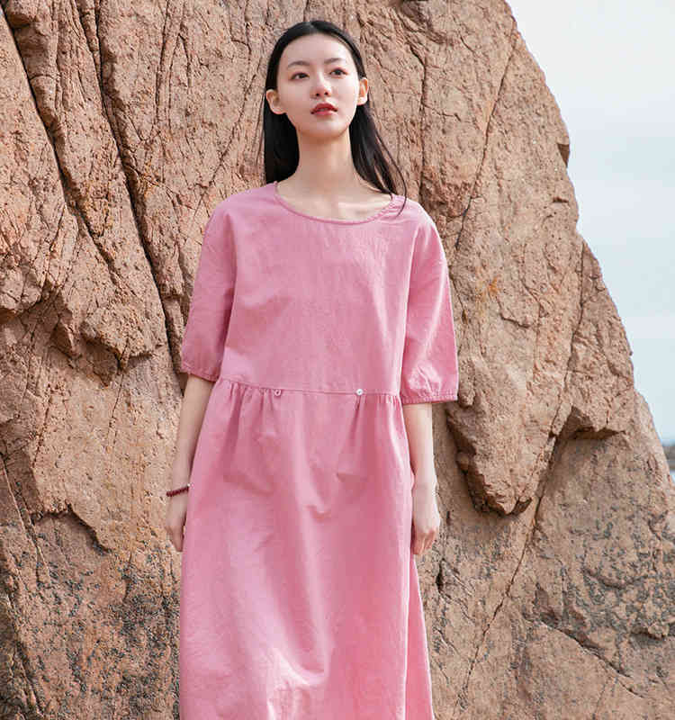 Johnature Women Dress O-Neck Ramie Half Sleeve Korean Style Summer Solid Color Loose Vintage Linen Dress 210521, Pink
Johnature Women Dress O-Neck Ramie Half Sleeve Korean Style Summer Solid Color Loose Vintage Linen Dress 210521, Pink