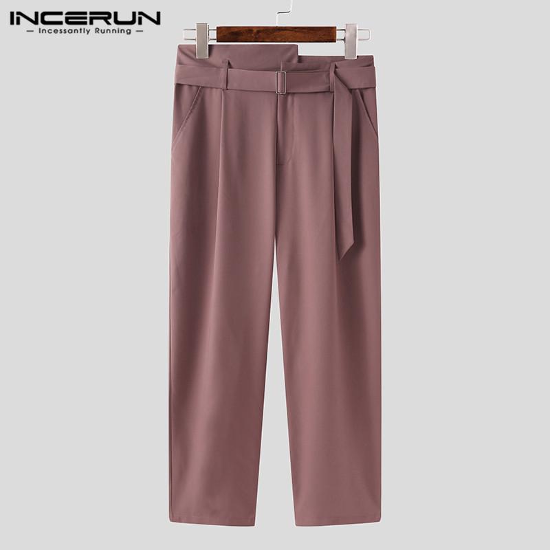 Men Straight Pants Solid High Waist Trousers Fashion Irregular Waistband Pantalon Man Zipper With Belts Plus Size Men's