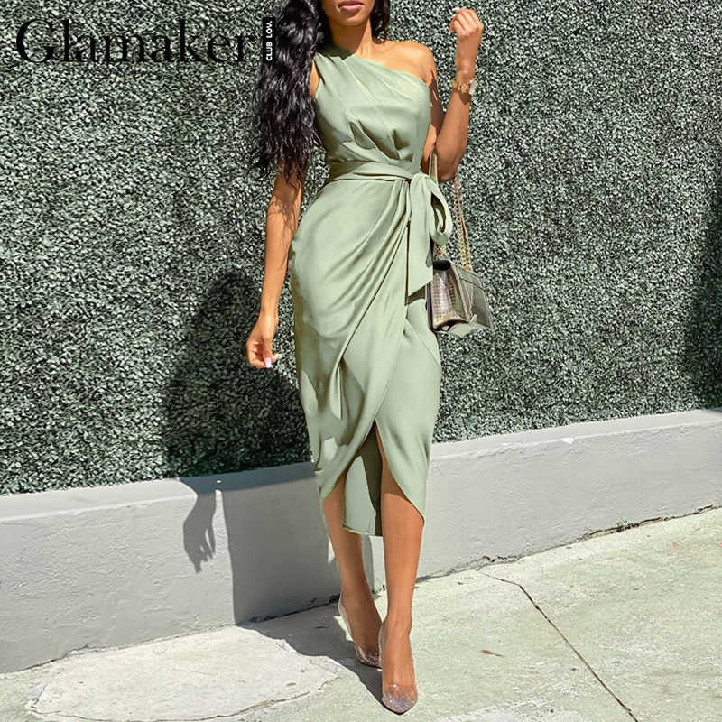 Glamaker Satin one shoulder green dres Sexy sleeveless pleated asymmetrical long Female elegant bandage party 210608
Glamaker Satin one shoulder green dres Sexy sleeveless pleated asymmetrical long Female elegant bandage party 210608