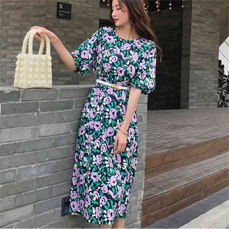 Korean Elegant O Neck Puff Short Sleeve Flowers Dress Vestidos Vintage Women High Waist Casual Belt Fashion Femme 210519, Photo color
Korean Elegant O Neck Puff Short Sleeve Flowers Dress Vestidos Vintage Women High Waist Casual Belt Fashion Femme 210519, Photo color