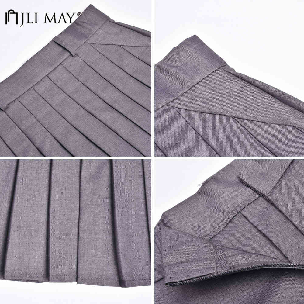 JLI MAY High Waist Pleated Mini Skirts Girls Harajuku Skirt Solid Plaid Casual chic Japan Korean style school uniform Plus size 210408