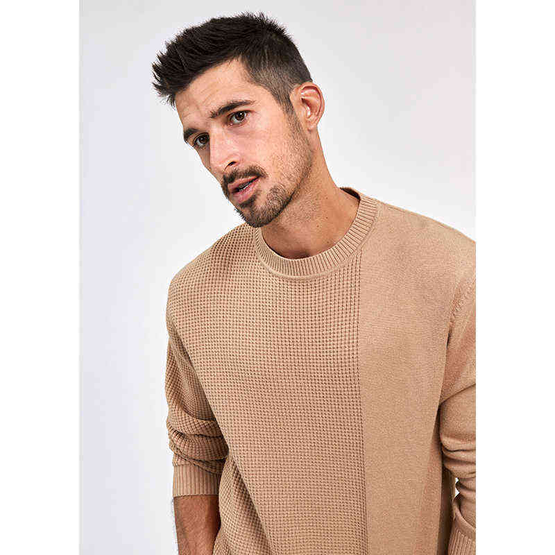 KUEGOU Autumn Winter Clothing Mens Sweater Warm Pullovers Sweaters Khaki Man Knitted Jacquard Fashion Top Plus Size YYZ-2202 211102