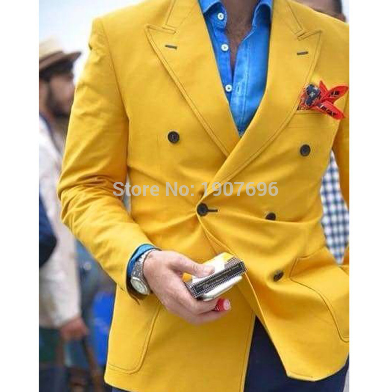 Yellow Slim fit Mens Blazer with Double Breasted Italian Fashion Style Tops Suit Jacket for Singer Prom Stage Coat Male Clothes LJ200924